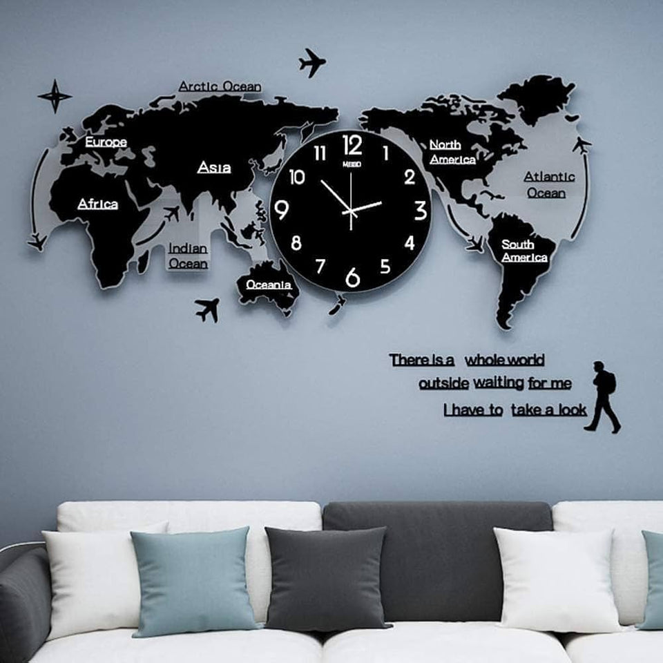 Luxury 3D Wooden World Map Wall Clock | Stylish Wall Decor for Home & Office