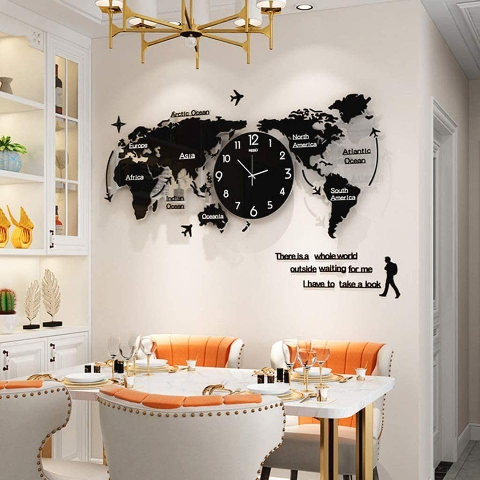 Luxury 3D Wooden World Map Wall Clock | Stylish Wall Decor for Home & Office