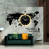 Luxury 3D Wooden World Map Wall Clock | Stylish Wall Decor for Home & Office