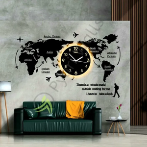 Luxury 3D Wooden World Map Wall Clock | Stylish Wall Decor for Home & Office